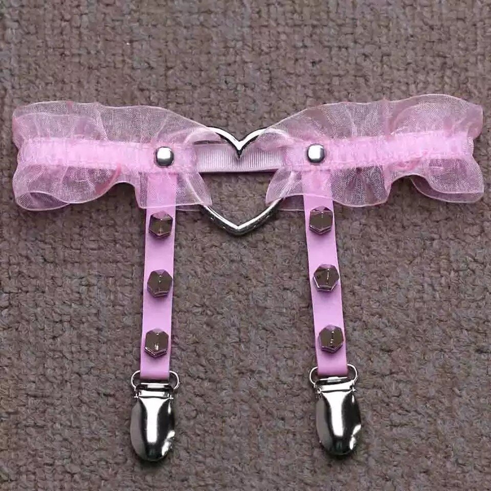 Rosa heart leg garter med spets