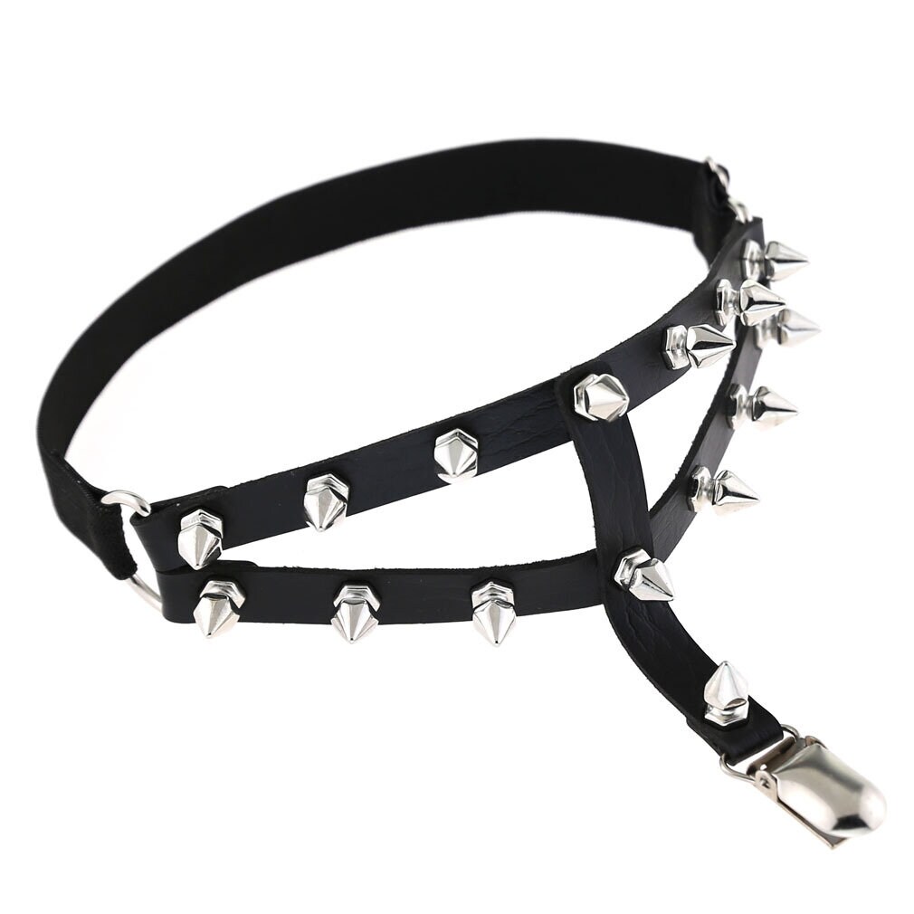 Svart dubbel leg garter med nitar