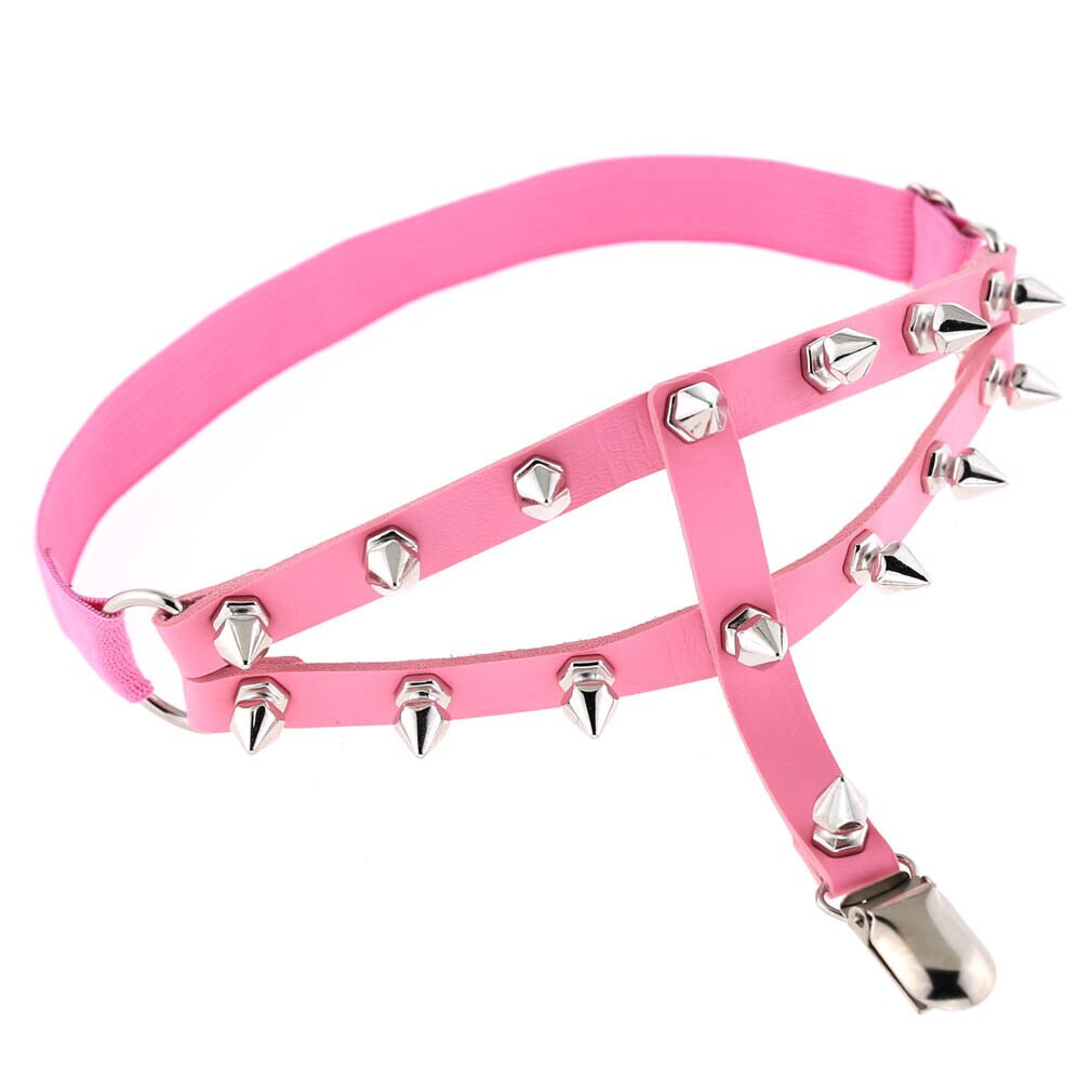 Rosa dubbel leg garter med nitar