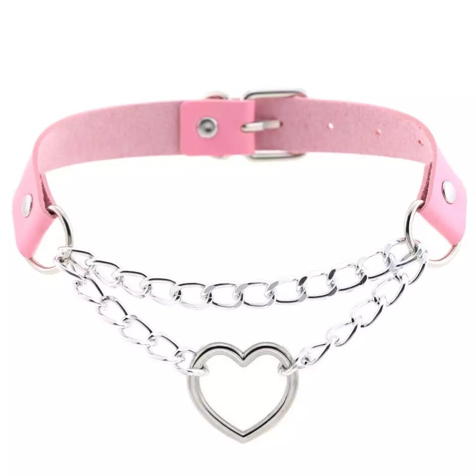 Rosa heart choker med kedja