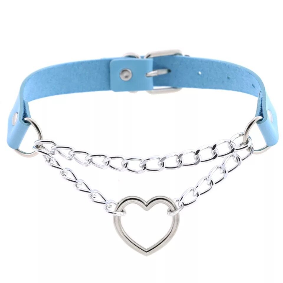 Ljusblå heart choker med kedja