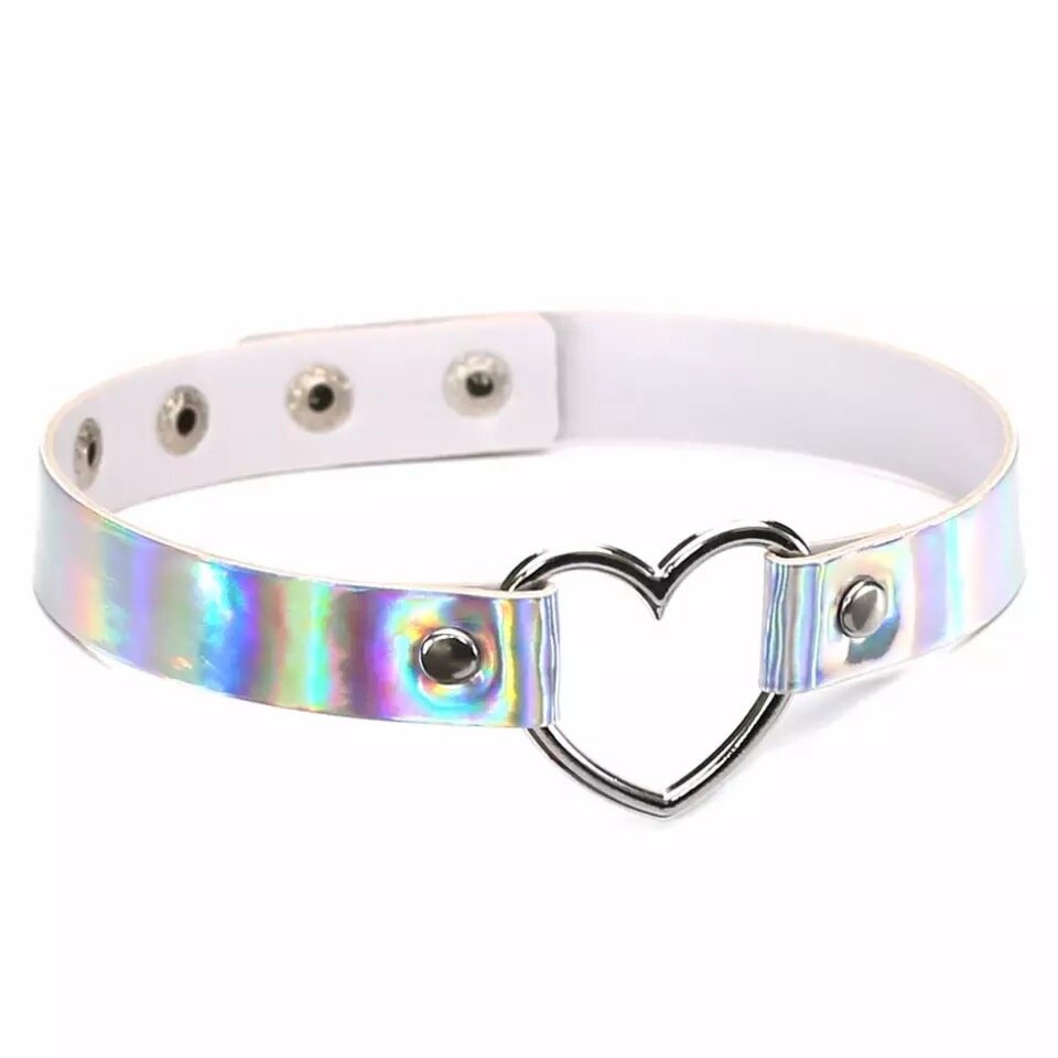 Silver-holo heart choker