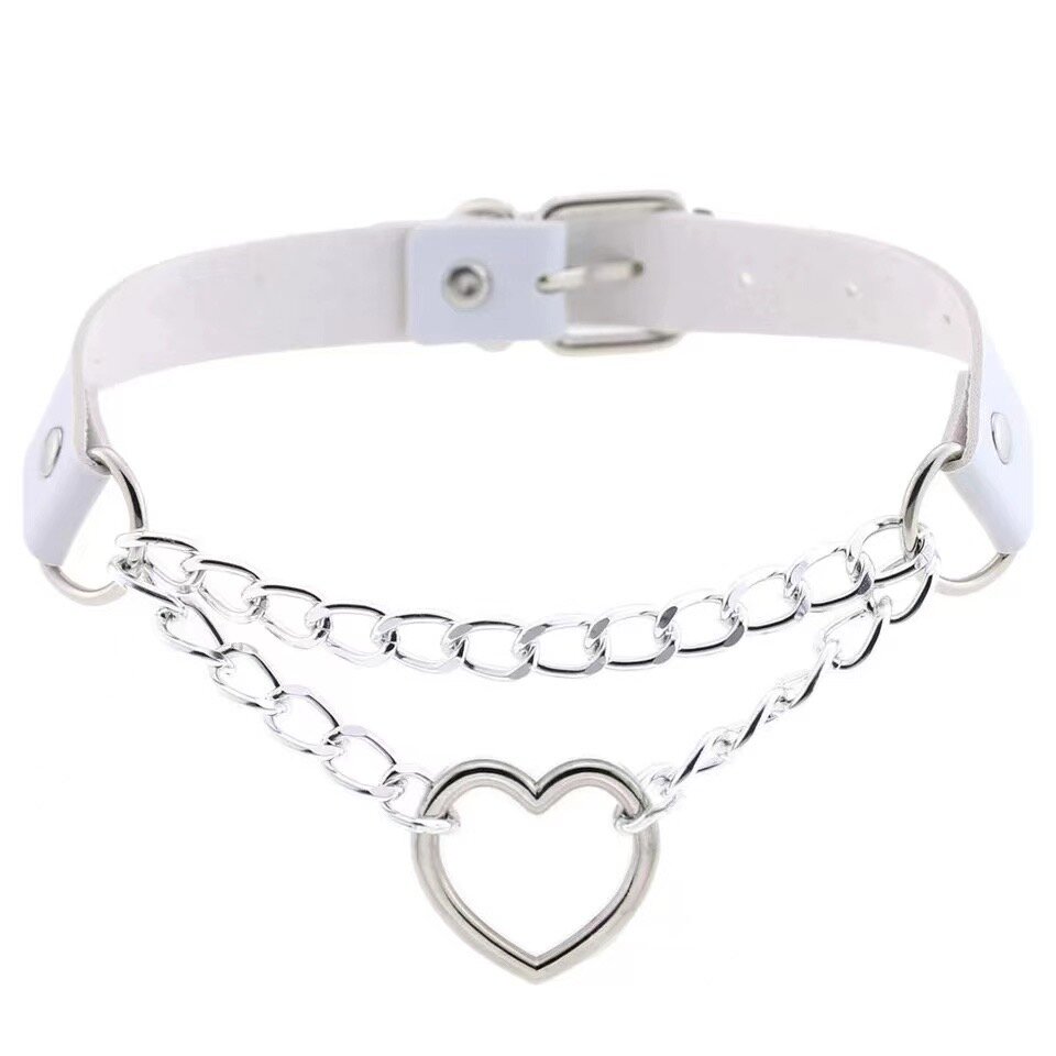 Vit heart choker med kedja