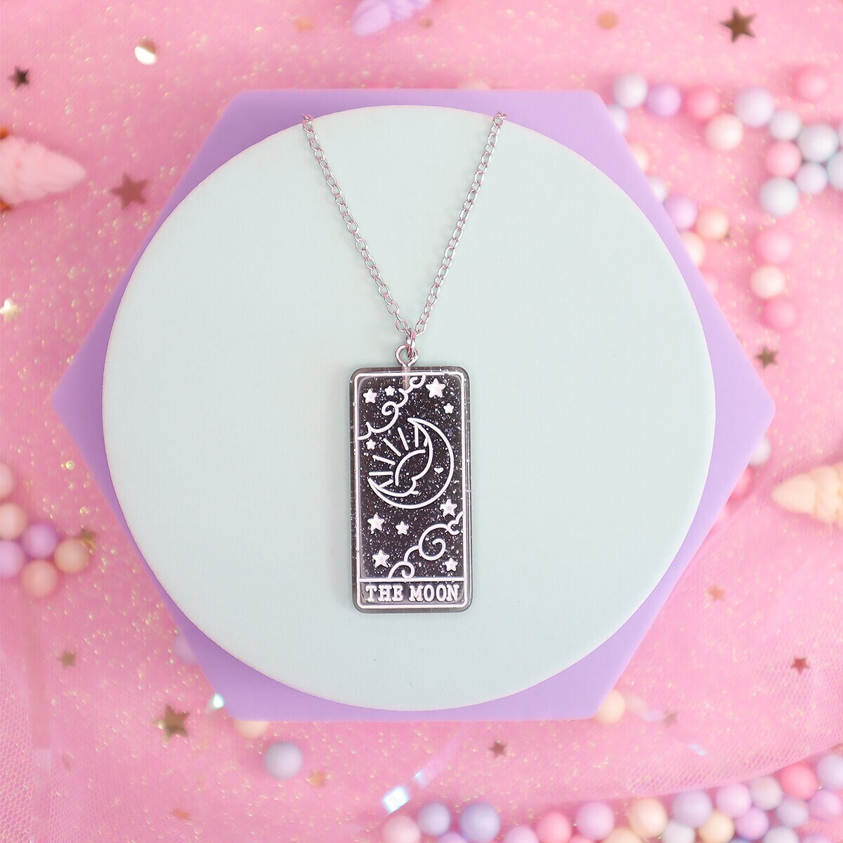 Halsband - Tarot ´the Moon´, svart-vit