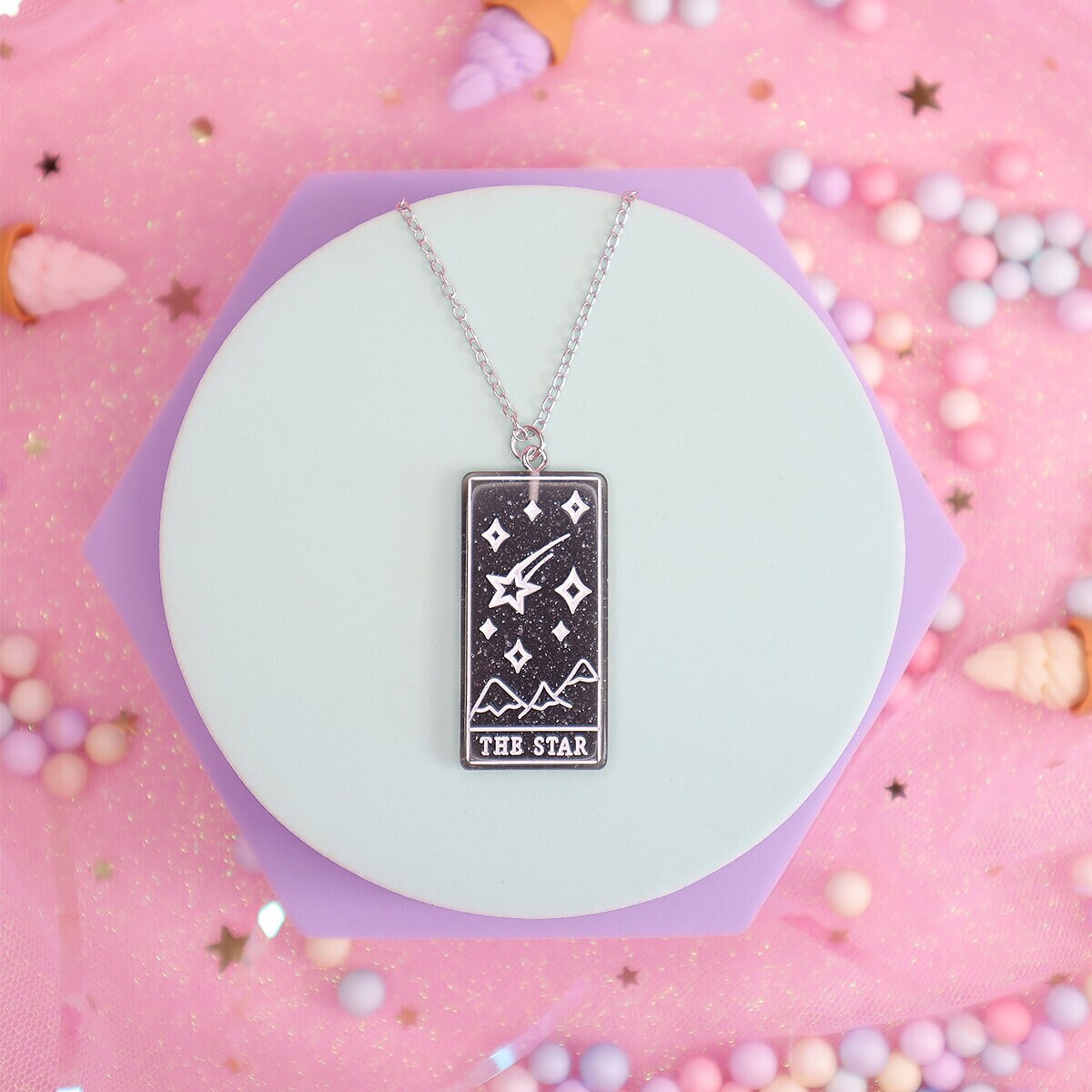 Halsband - Tarot ´the Star´, svart-vit