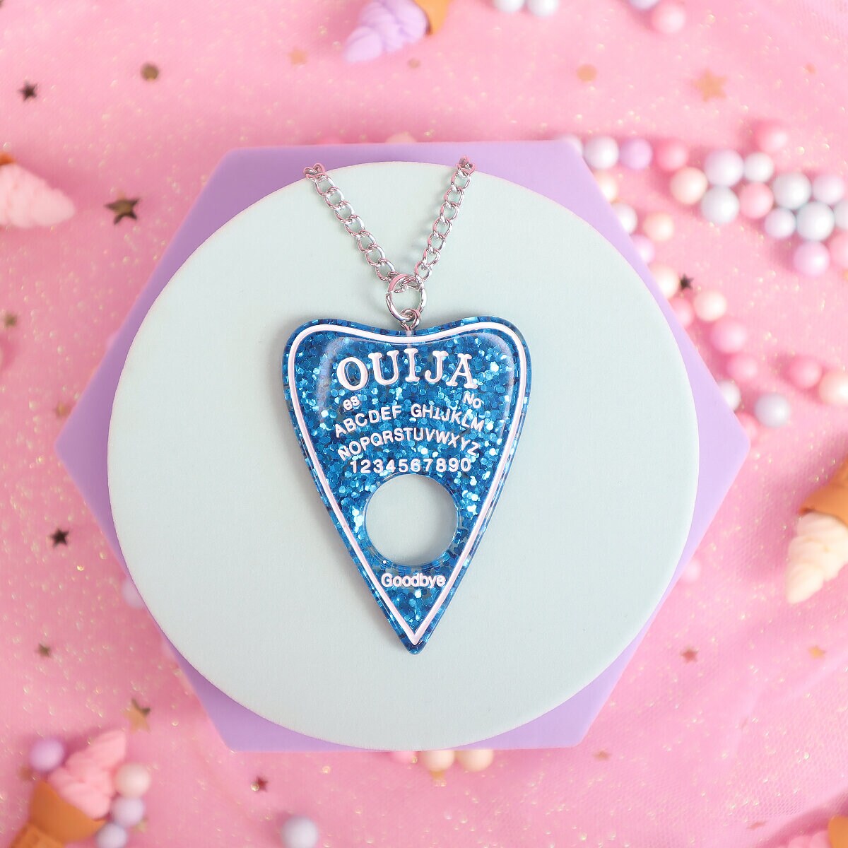 Halsband - Blå stor glittrig ouija-pekare
