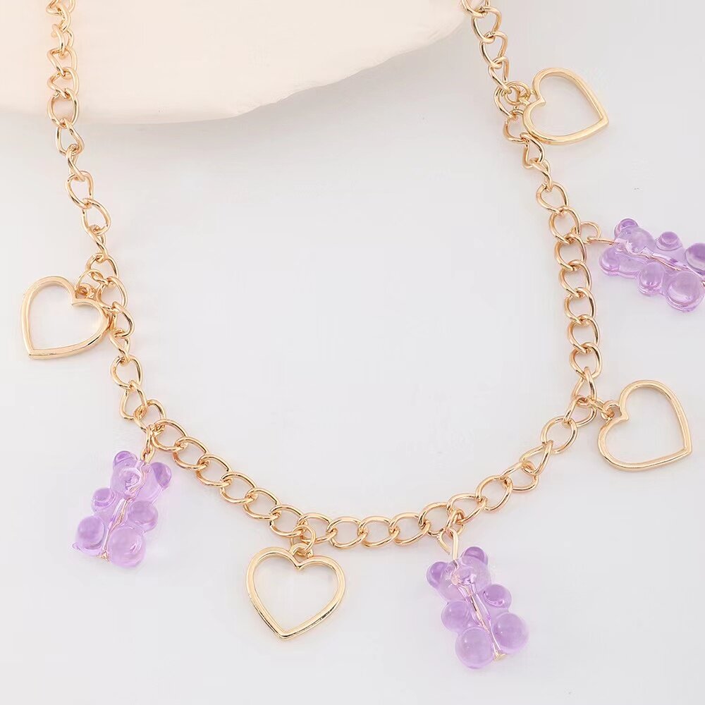 Halsband lila gummy bears & hjärtan