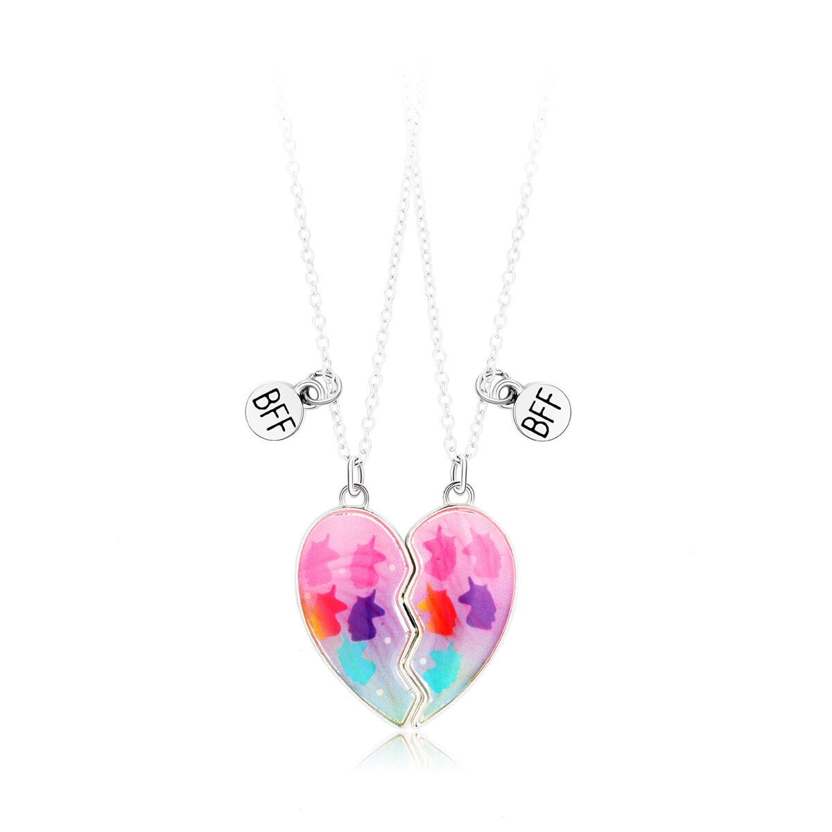 BFF-halsband rosa hjärta med enhörningar