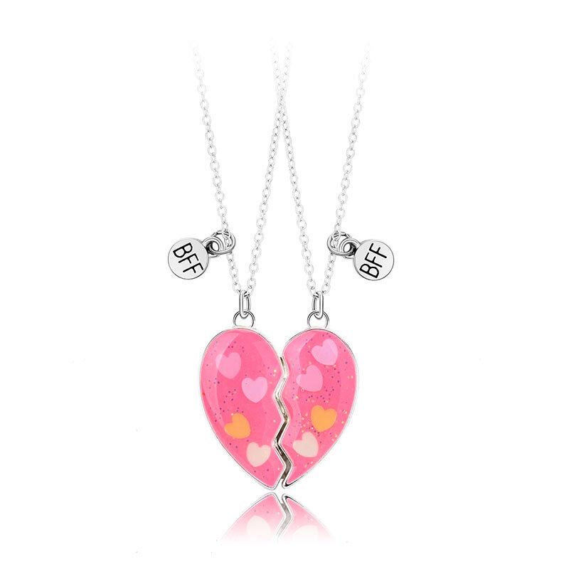 BFF-halsband rosa hjärta med glitter och små hjärtan