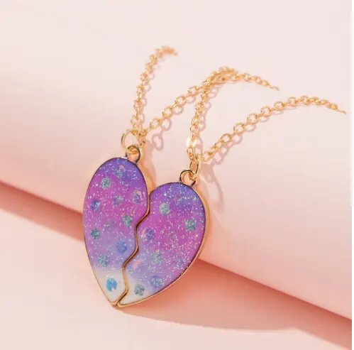 BFF-halsband lila-rosa-vitt hjärta med glitter