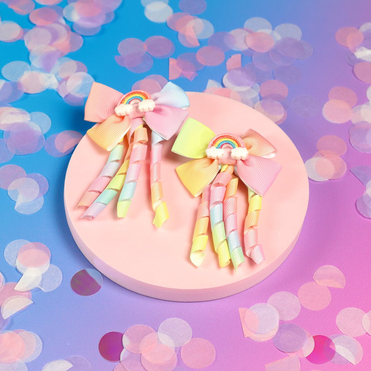 2-pack pastellig rosett med regnbåge