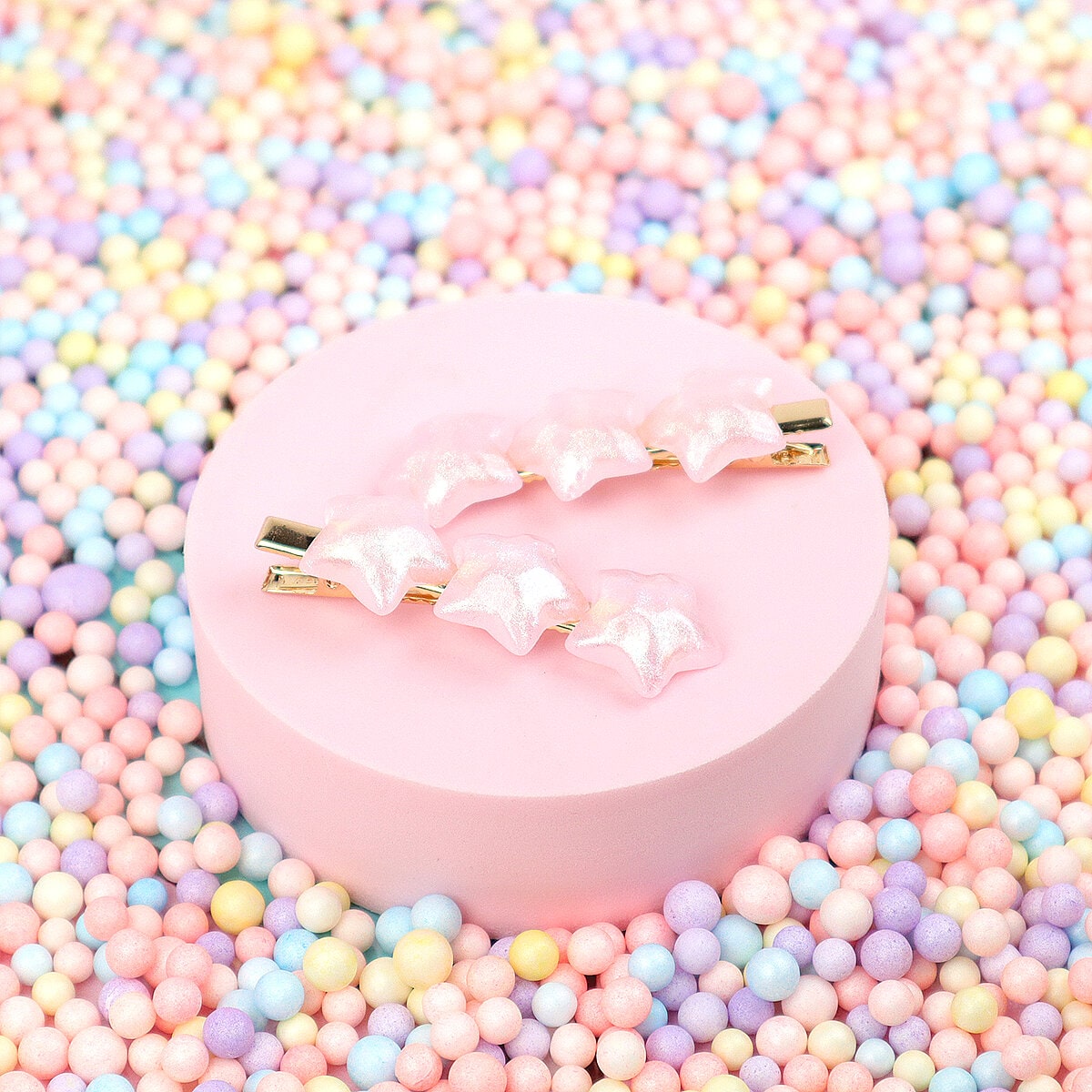 Hårklämmor 2-pack - Pink Chubby Stars