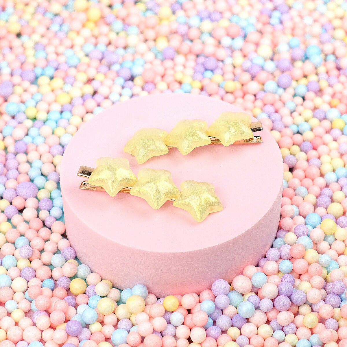 Hårklämmor 2-pack - Yellow Chubby Stars