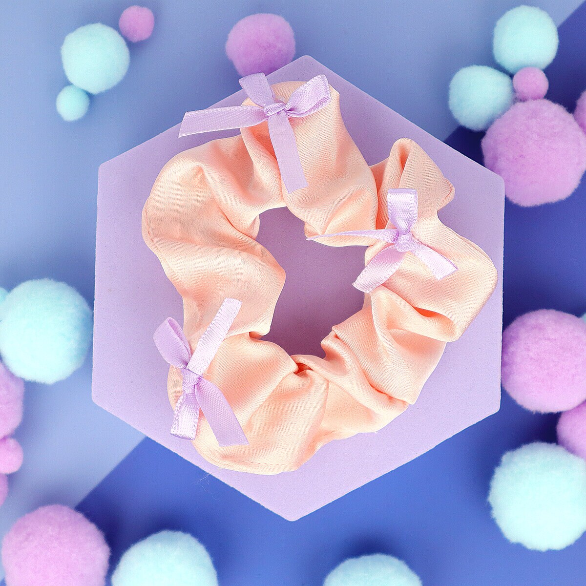 Scrunchie - Blushy Pink & Purple Bows