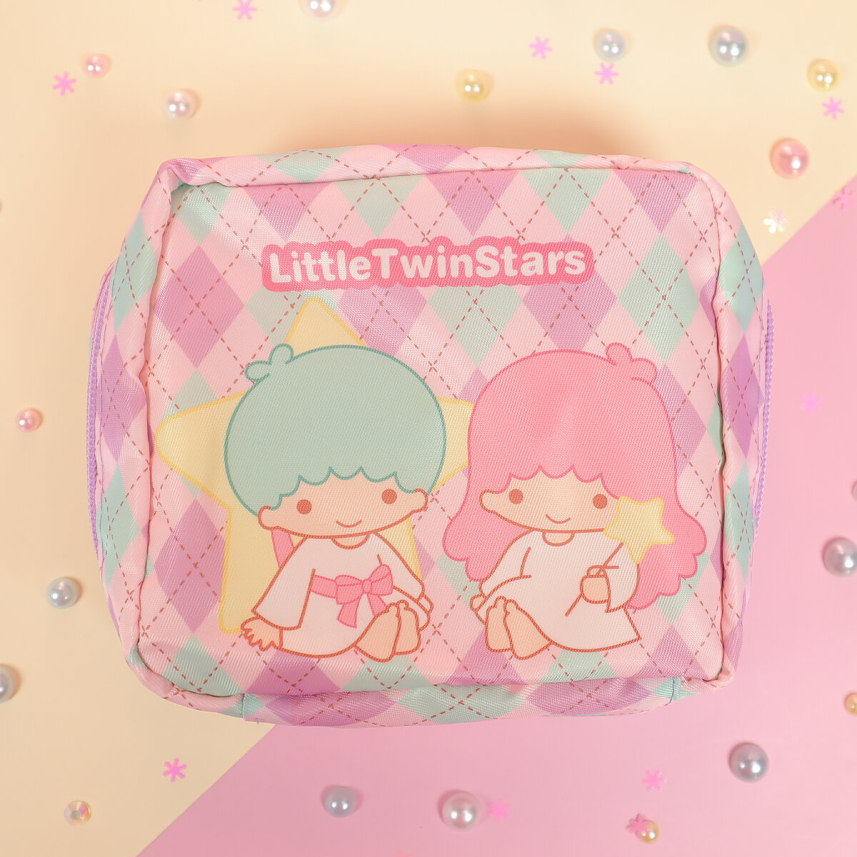 Little Twin Stars rutig kvadratisk necessär 