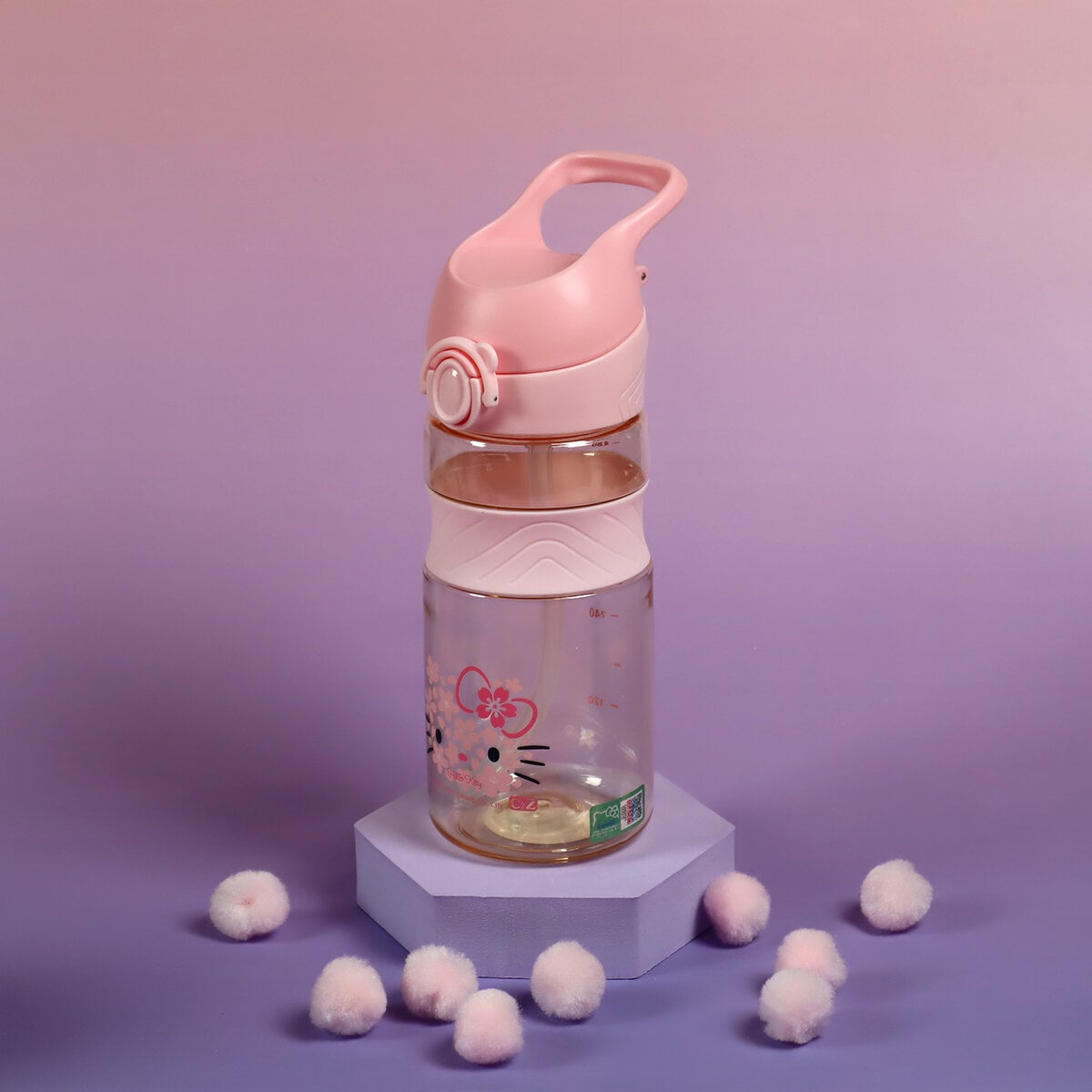Vattenflaska med sugrör - Hello Kitty rosa