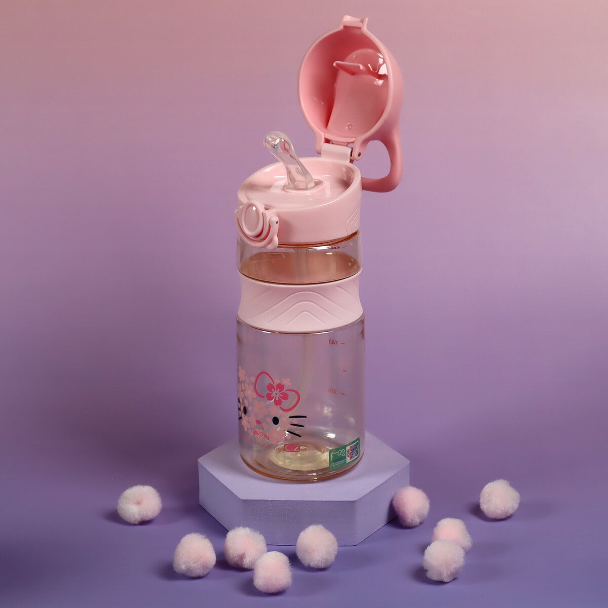 Vattenflaska med sugrör - Hello Kitty rosa