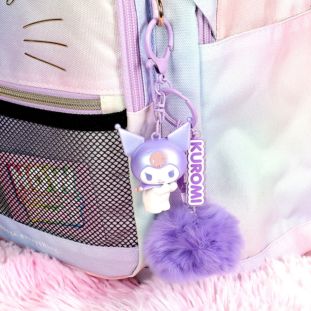 Bag charm - Kuromi med lila Pom Pom
