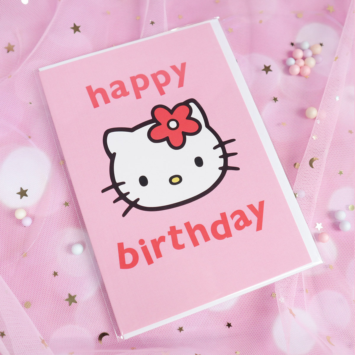 Rosa kort med kuvert - Hello Kitty, Happy Birthday!