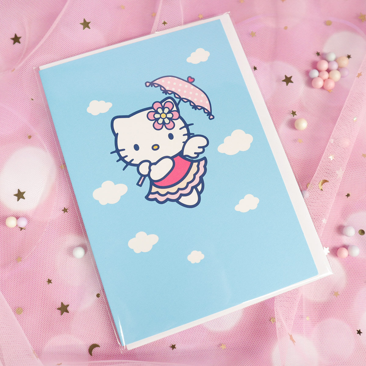 Kort med kuvert - Hello Kitty med paraply