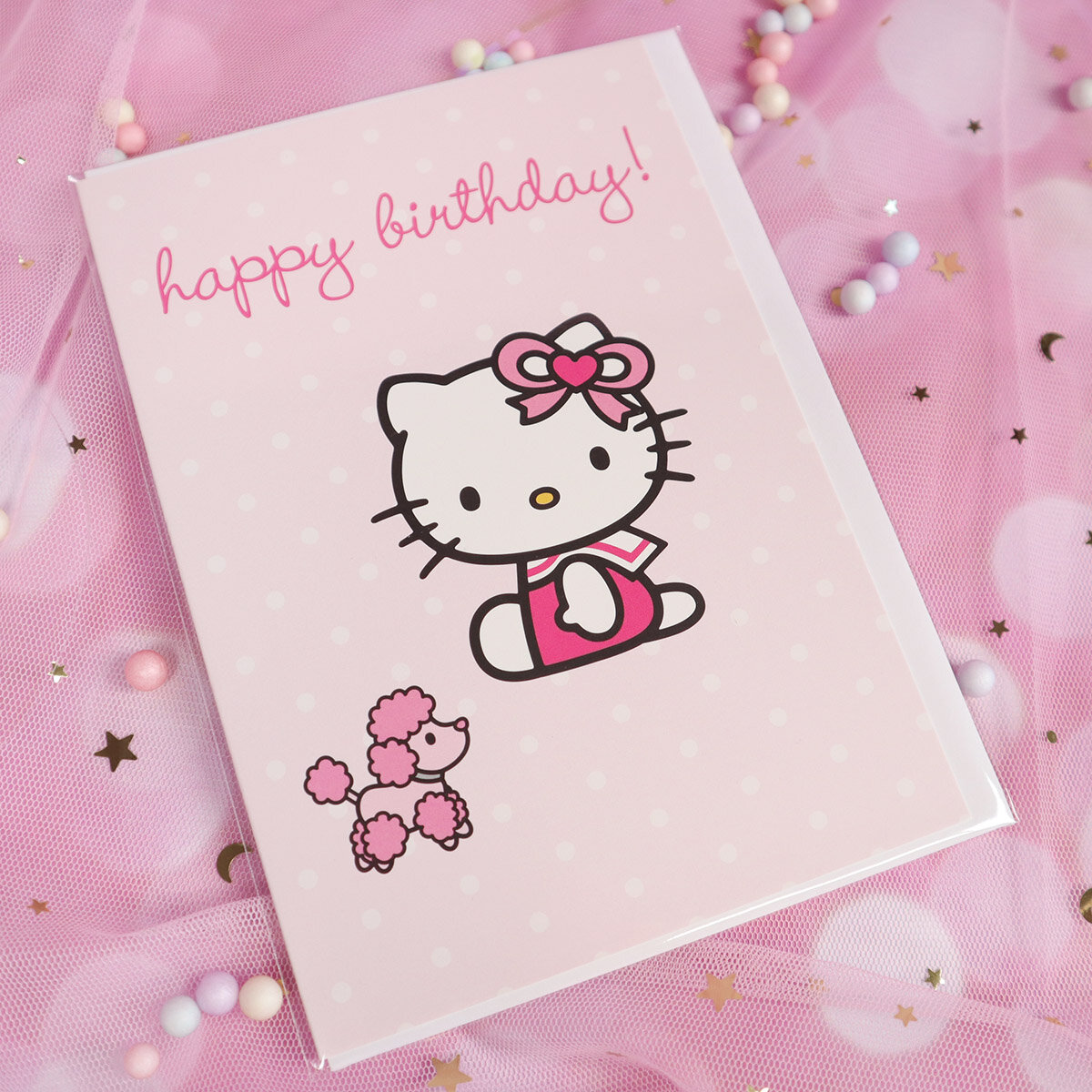 Kort med kuvert - Hello Kitty med pudel, Happy Birthday!