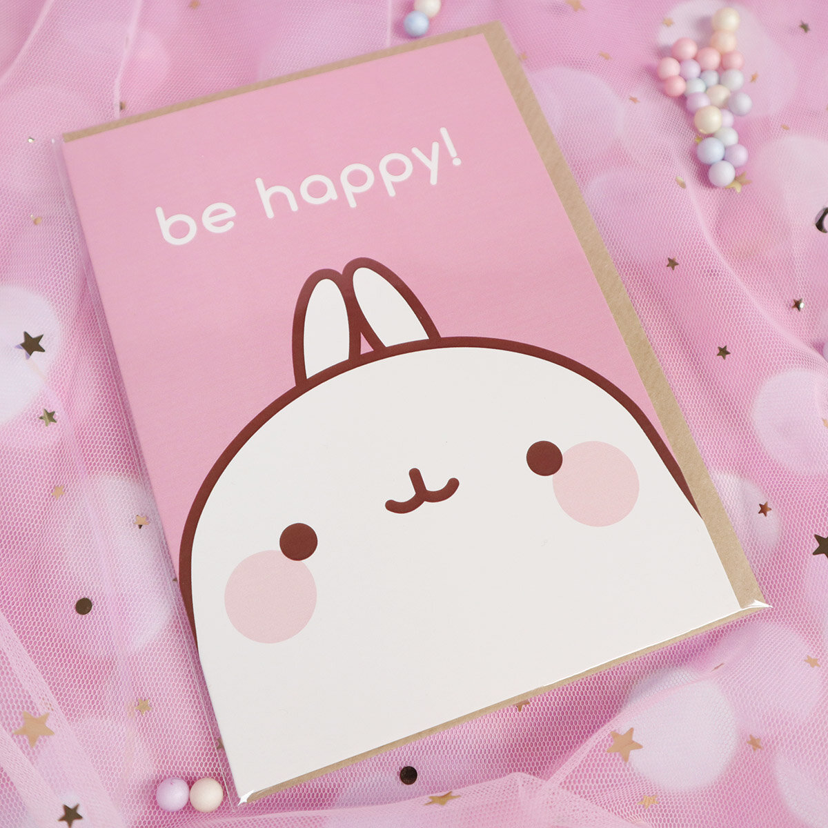Kort med kuvert - Molang, Be happy!