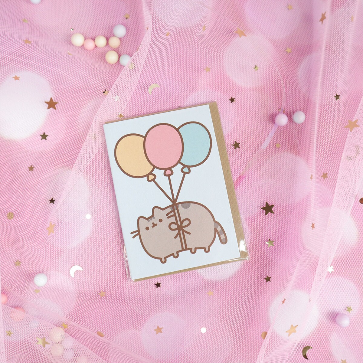 Minikort med kuvert - Pusheen med ballonger