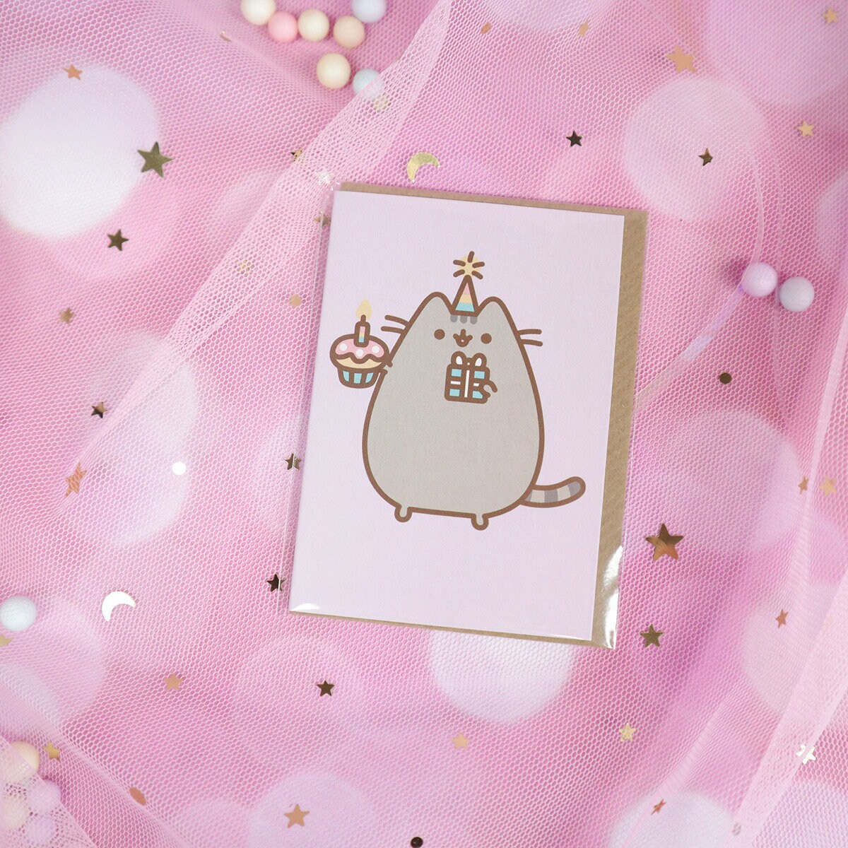 Minikort med kuvert - Pusheen med Cupcake & Paket