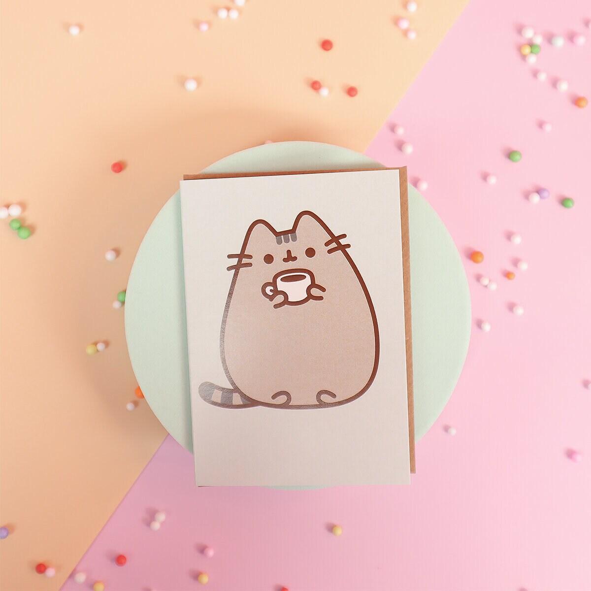 Minikort med kuvert - Pusheen med kaffe