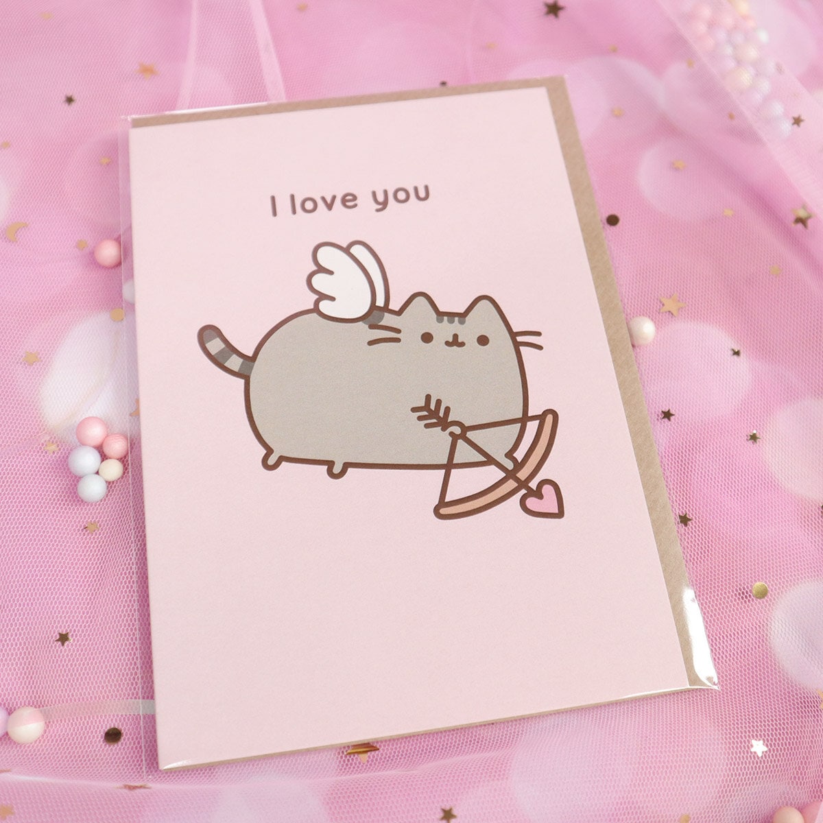 Kort med kuvert - Pusheen Cupid, I love you