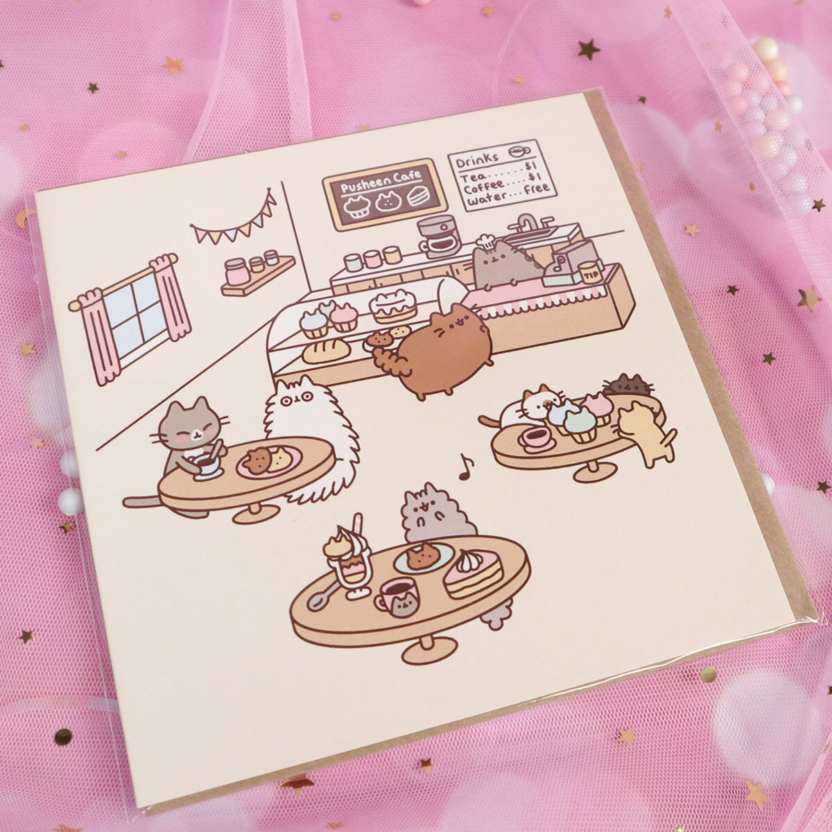 Kort med kuvert - Pusheen Cat Café