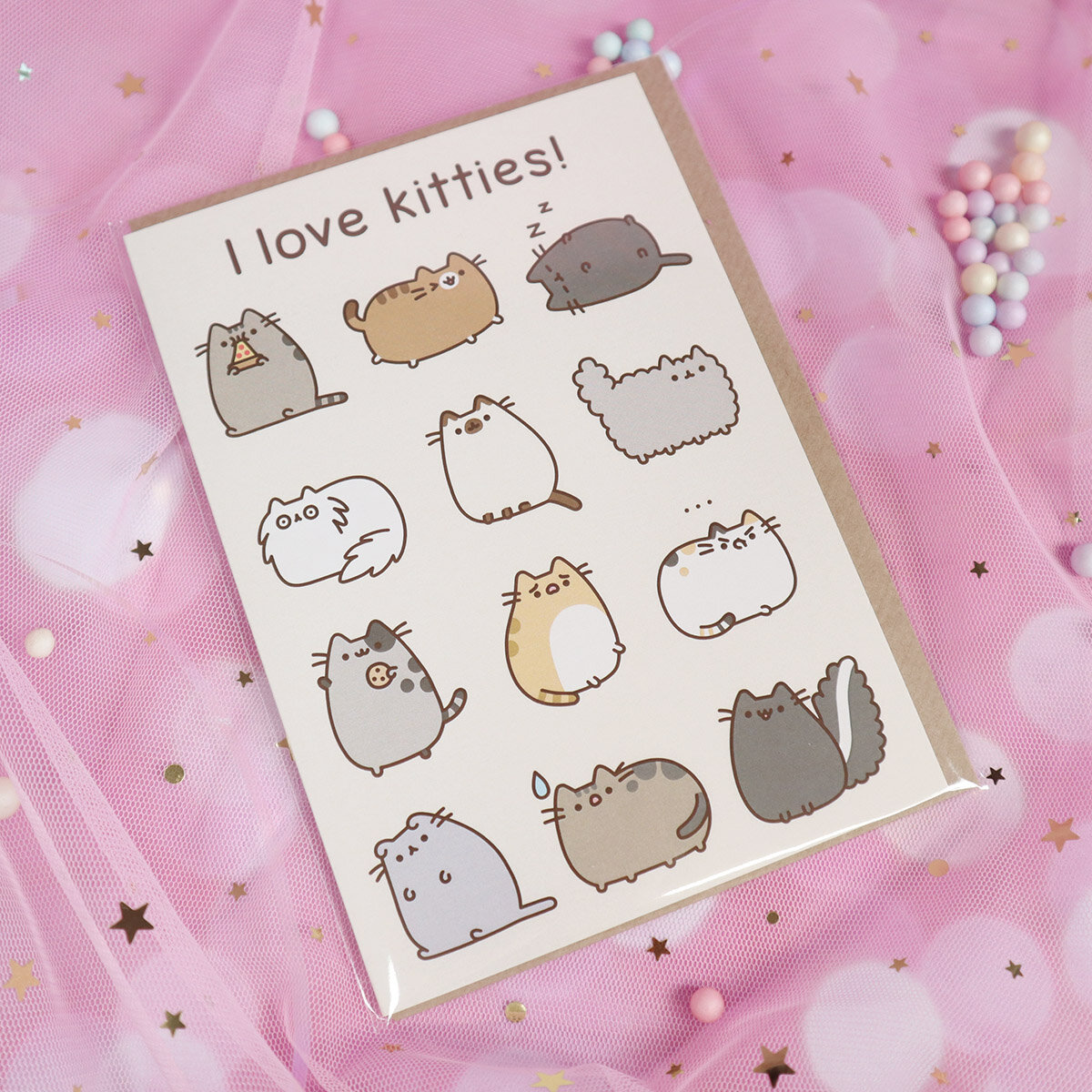 Kort med kuvert - Pusheen, I love kitties!