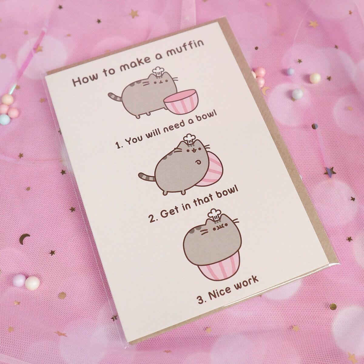 Kort med kuvert - Pusheen, How to make a muffin