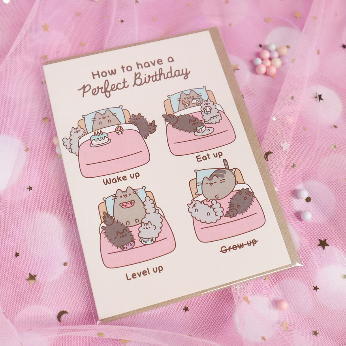 Kort med kuvert - Pusheen, Perfect Birthday