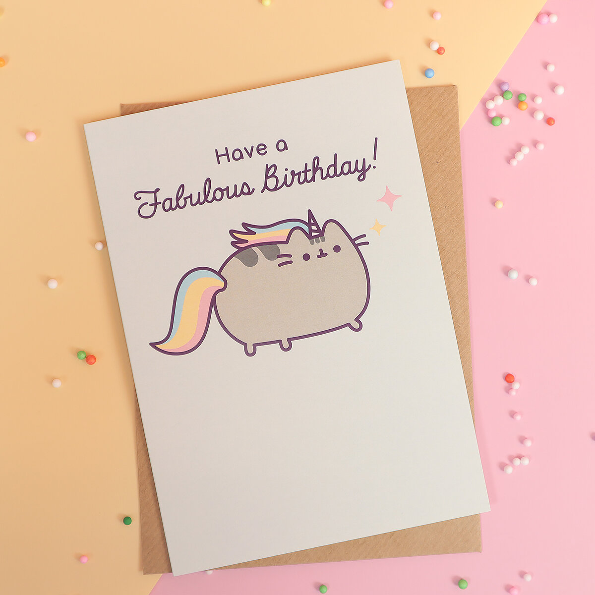 Kort med kuvert - Pusheen, fabulous birthday!