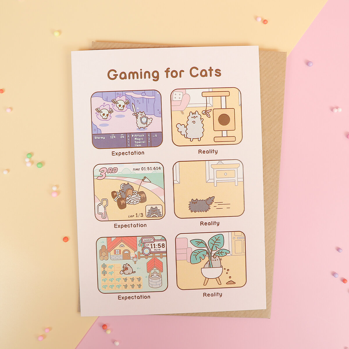 Kort med kuvert - Pusheen, gaming for cats
