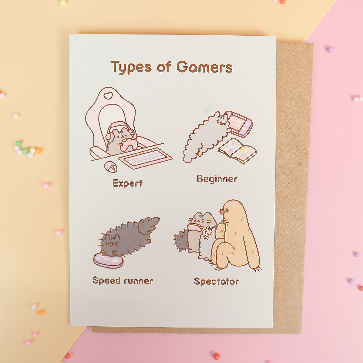 Kort med kuvert - Pusheen, types of gamers