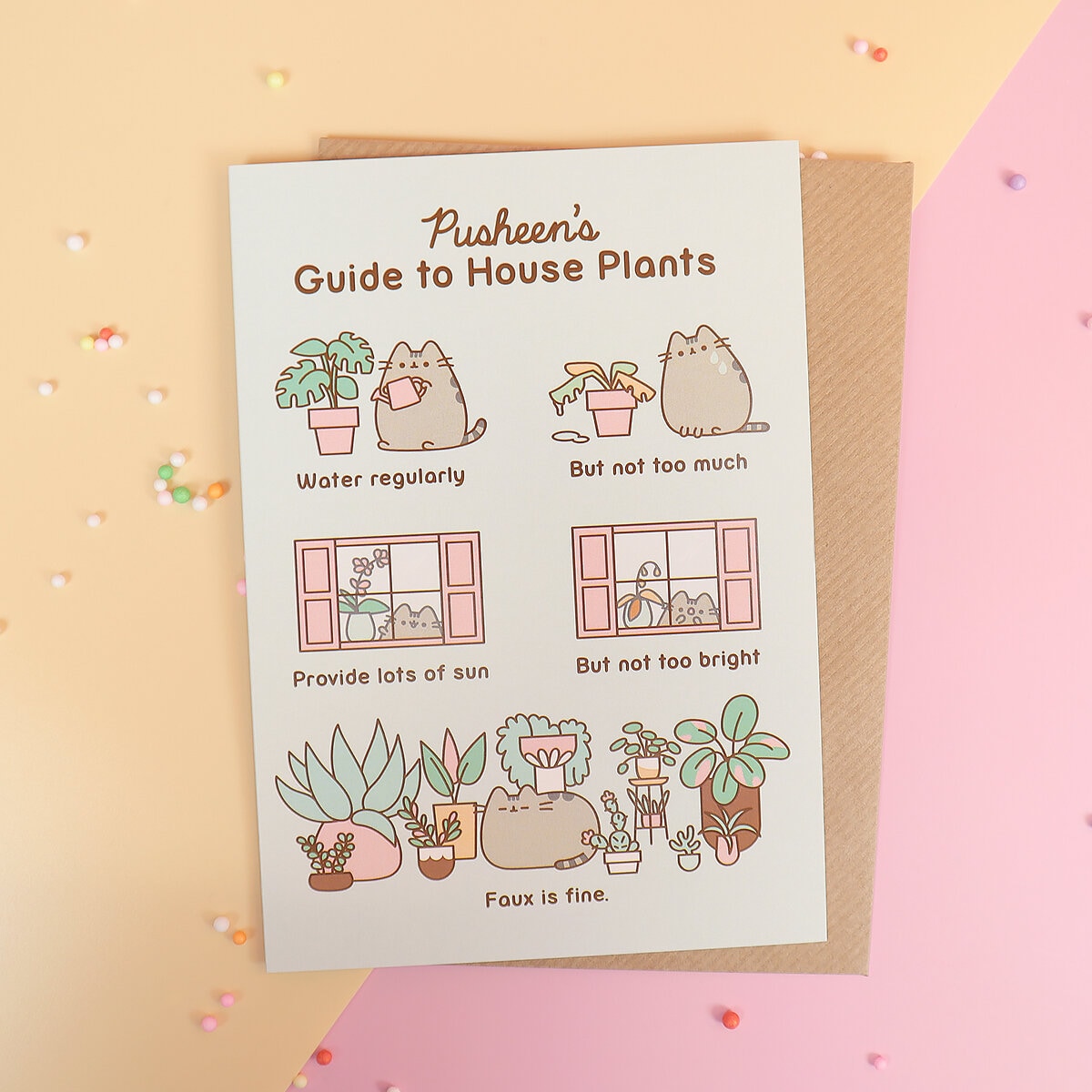 Kort med kuvert - Pusheen house plants guide