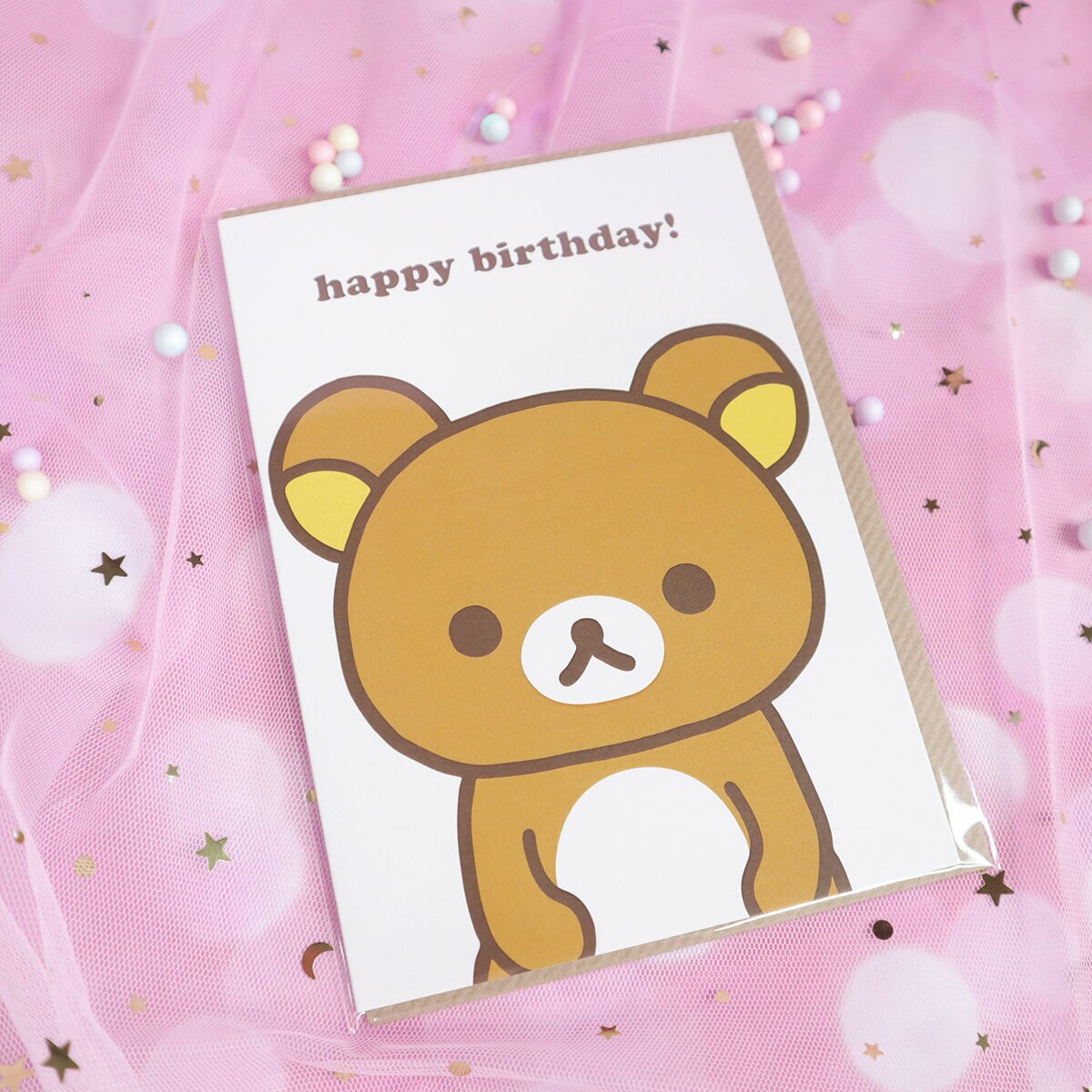 Vitt kort med kuvert - Rilakkuma, Happy Birthday!