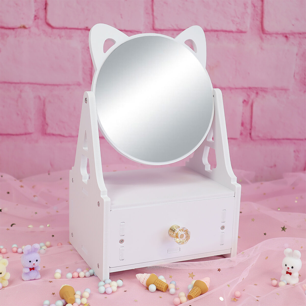 Spegelbyrå med kattöron, 1 låda