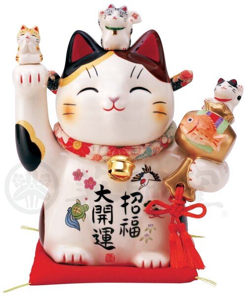 Stor lyckokatt med Chirimen-halsband