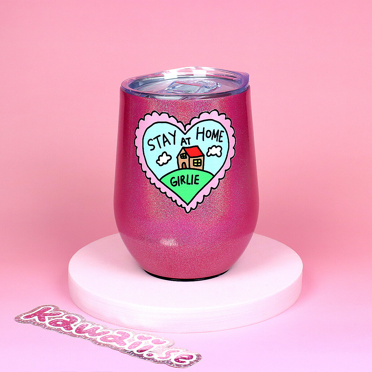 Rosa glittrig ståltumbler - Stay at home girlie