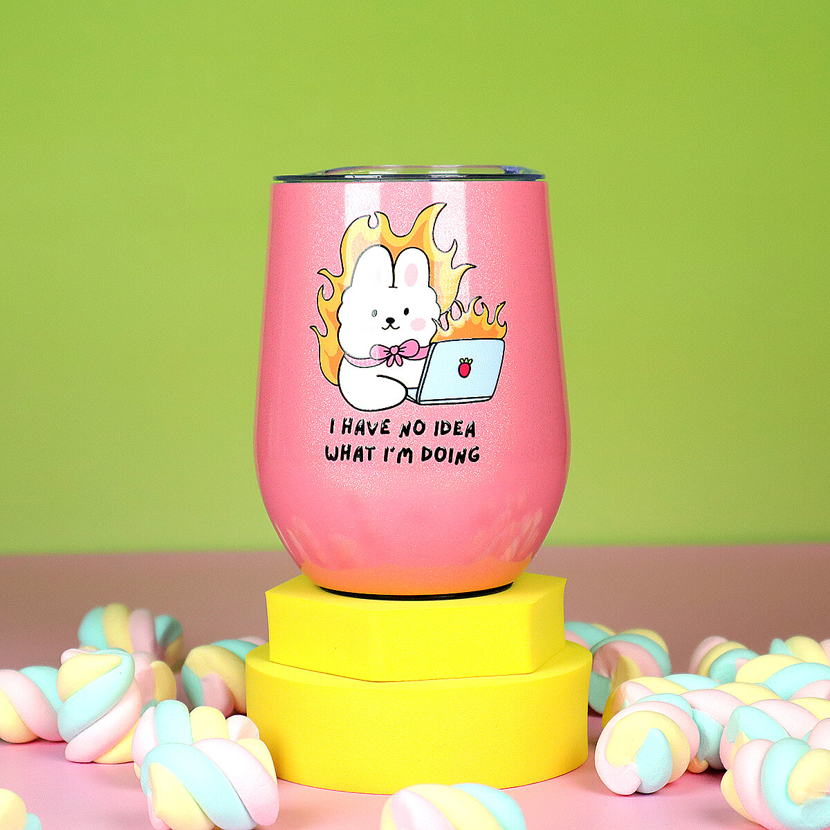 Rosa glittrig ståltumbler - I Have No Idea