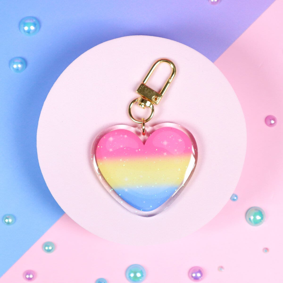 Glittrig bag charm - Pan heart