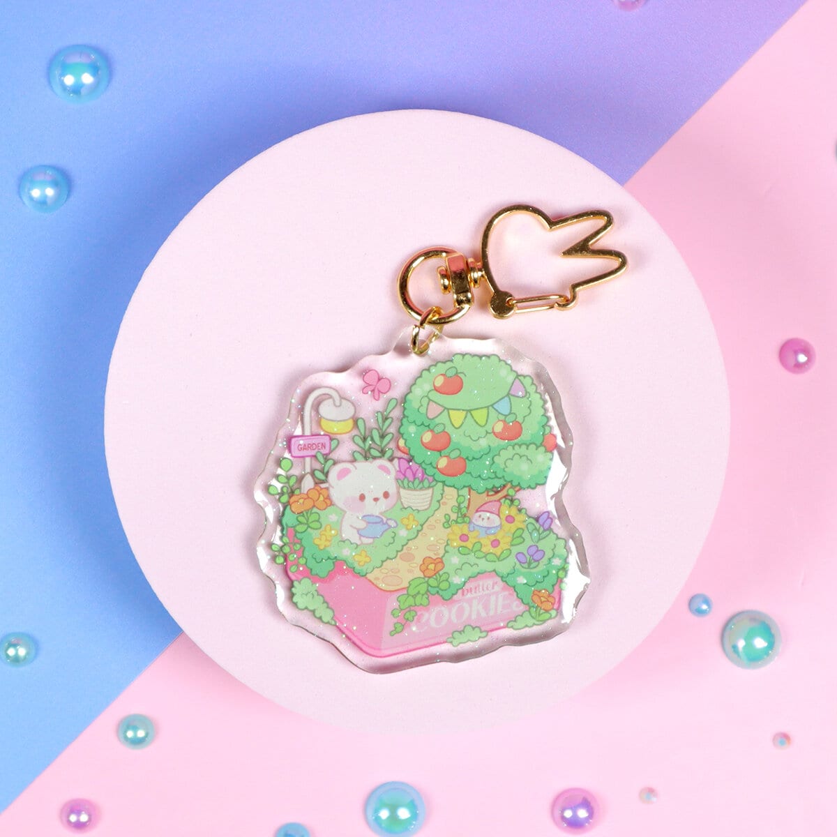 Glittrig bag charm - Butter cookie garden