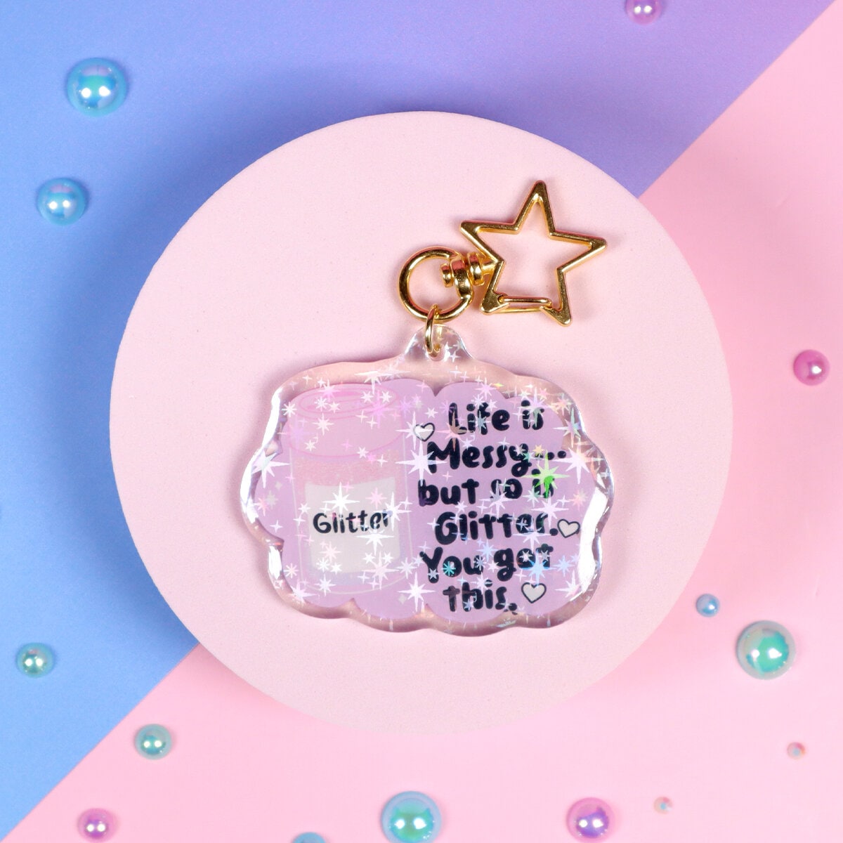 Glittrig bag charm - Life is messy