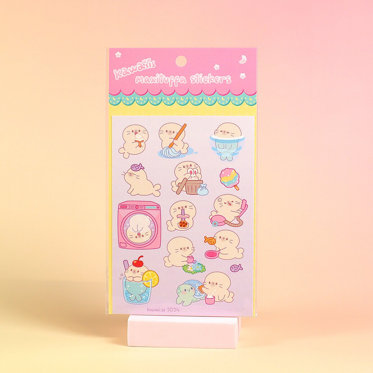 Stickersark A6 - Seal doing chores