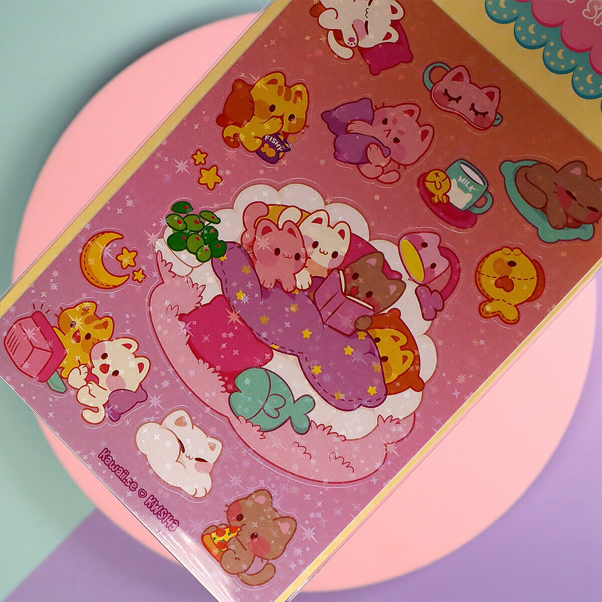 Stickersark A6 - Kittens on sleepover