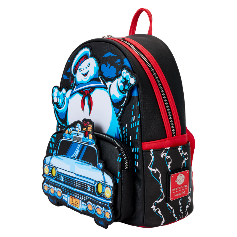 Loungefly Mini Backpack, Ghostbusters Stay Puft chasing Ecto-1