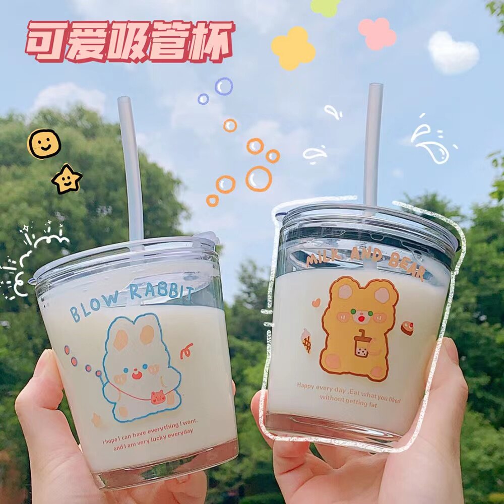 Rabbit & Bear glas med sugrör